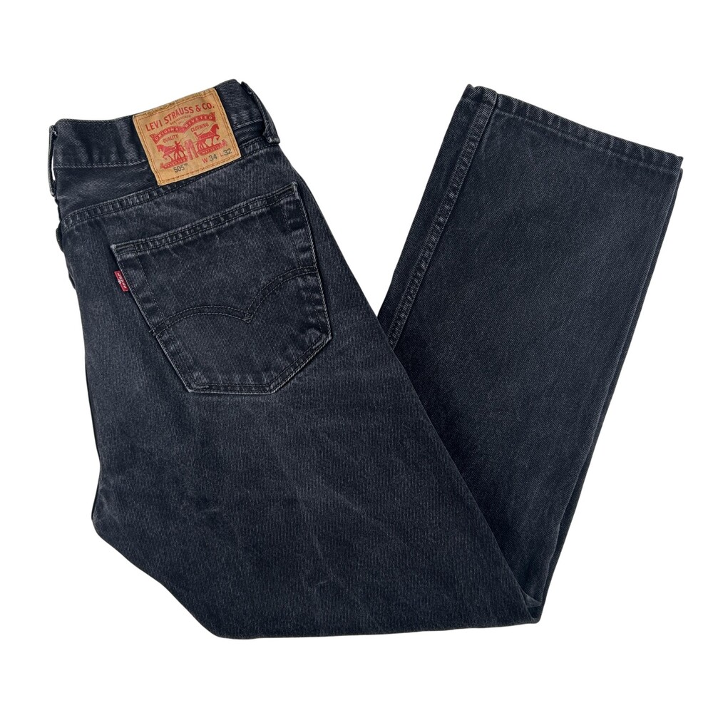 Levis 505 Jeans Mens 34x29 Charcoal Gray Denim Regular Straight Zip Fly